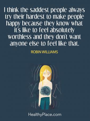 Цитат на депресия - мисля, че най-тъжните хора винаги се опитват да направят всичко възможно, за да направят хората щастливи, защото те знаят какво е да се чувстваш абсолютно безполезен и не искат някой друг да се чувства че.