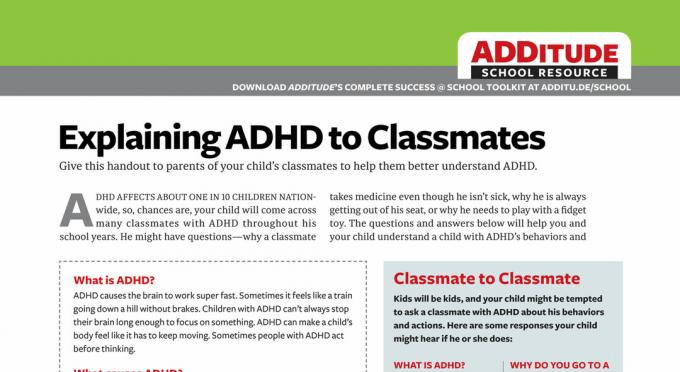 Обясняване на ADHD на съучениците
